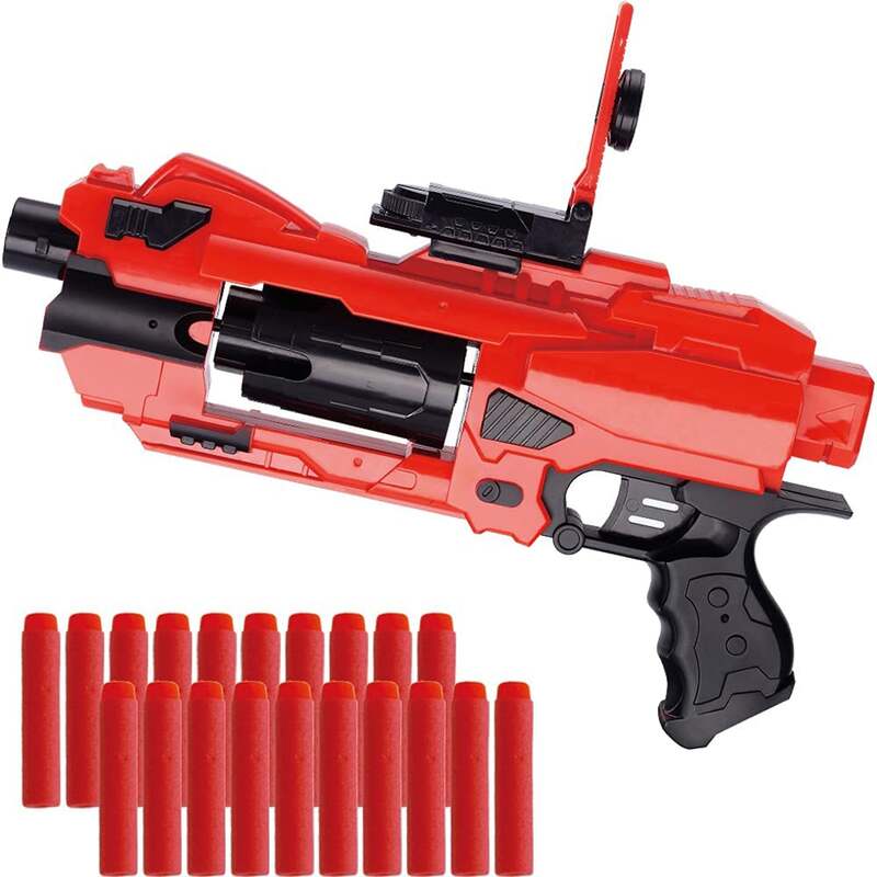 FITTO Automatic hand blaster gun with 20 soft blasters, 6-dart rotating drum, Gift for Youth, Teens, Adults