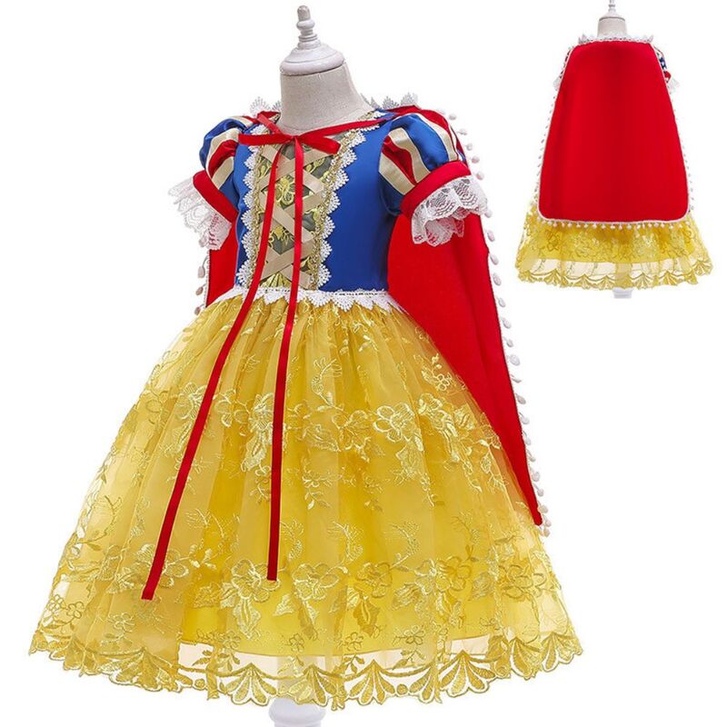 FITTO Princess Snow White Costume with Accessories Set - Tiara, Wand, Necklace, and Earrings for Kids Dress-Up Play, size 140