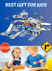 FITTO Construction Police Station With S-shaped Track, 3 in 1 Playset for Kids Boys Toys, 20pcs Accessories, Blue