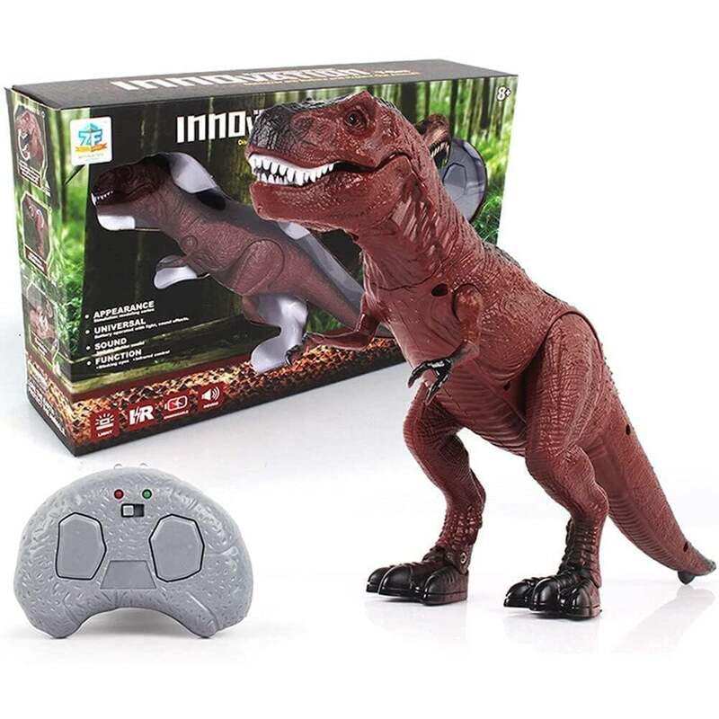 Fitto Remote Control Walking Dinosaur Toys Dinosaur Robot, With Glowing Eyes and Roaring Sound Realistic T-Rex Dinosaur Toy Figure for Kids Brown