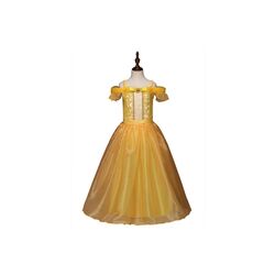 FITTO Belle Costume Princess Dress Up Set Yellow Gown, Tiara, and Wand for Imaginative Play, size 150