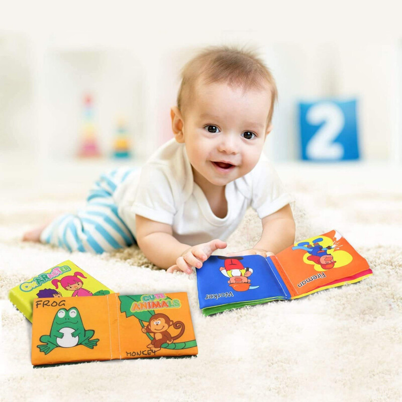FITTO Nontoxic Cloth Crinkle Book for Babies - Soft and Interactive Educational Toy, Random Theme