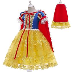 FITTO Princess Snow White Costume with Accessories Set - Tiara, Wand, Necklace, and Earrings for Kids Dress-Up Play