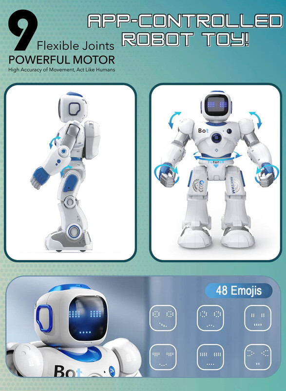 FITTO Advanced Humanoid Smart Robot with APP control, Touch Interactive RC Robot with Voice Control for Kids and 9 Flexible Joints, White