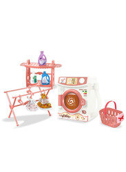 FITTO Washing Machine Playset for Kids, Realistic Pretend Play Appliance with Clothes, Basket, and Hanging Rack, Pink