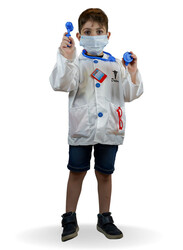 Fitto doctor costume, white doctor coat for kids with realistic tool accessories like glasses, face mask, drops, syringe & thermometer