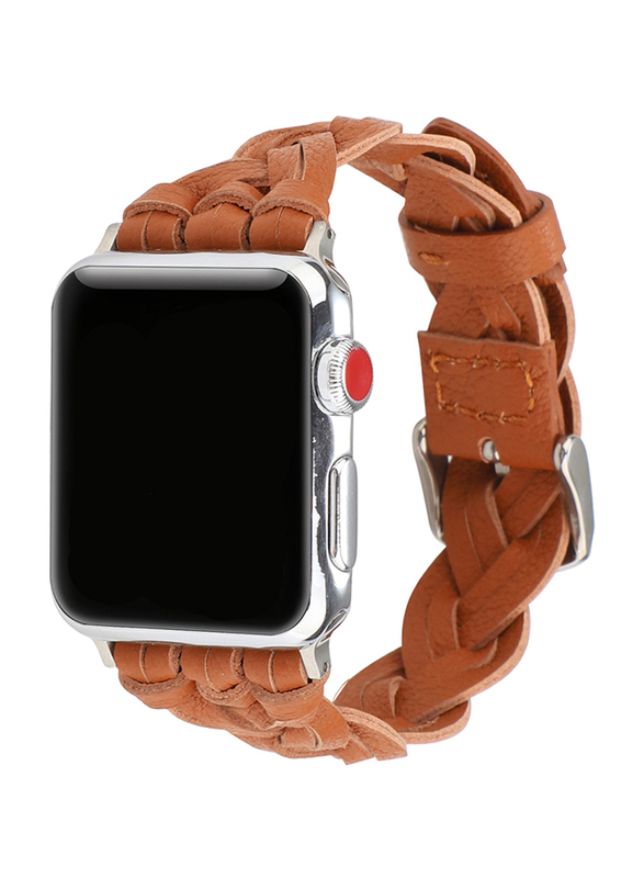 Kidwala Leather Top Grain Braided Watch Band for Apple Watch 42mm/44mm, Brown