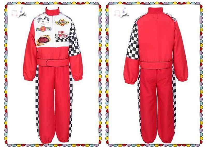 FITTO Kids Halloween Racer Cosplay Red Race Car Driver Uniform Costume Set