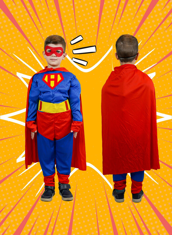 FITTO kids costume set for kids, superman Costume for kids with pants, Mask, and accessories, Large