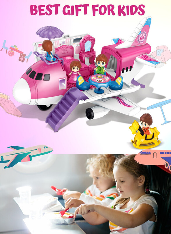 FITTO Airplane Jet Station Playset with Accessories, Pink