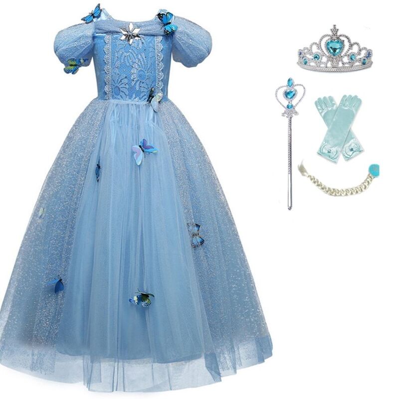 FITTO Halloween Cinderella Butterfly Dress Blue & Purple Ombre Costume with Accessories, size 150