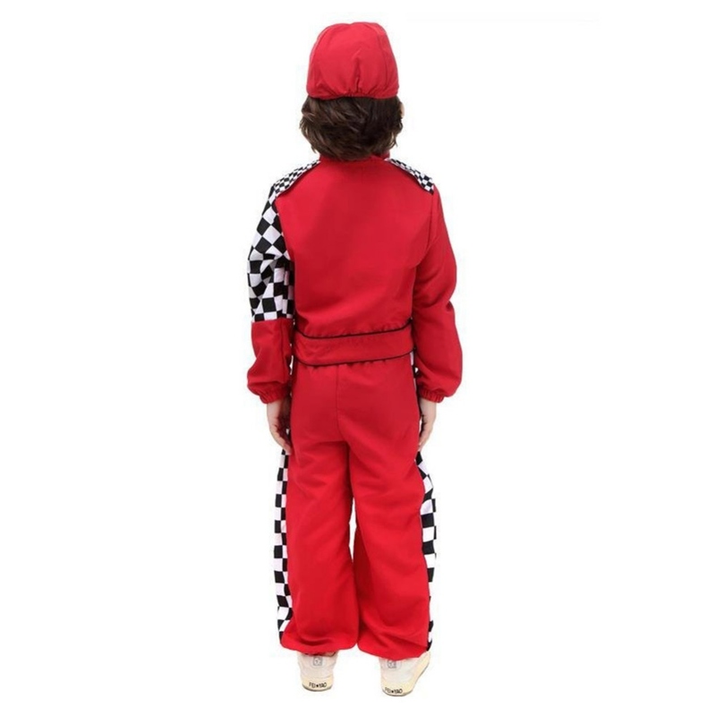 FITTO Kids Halloween Racer Cosplay Red Race Car Driver Uniform Costume Set