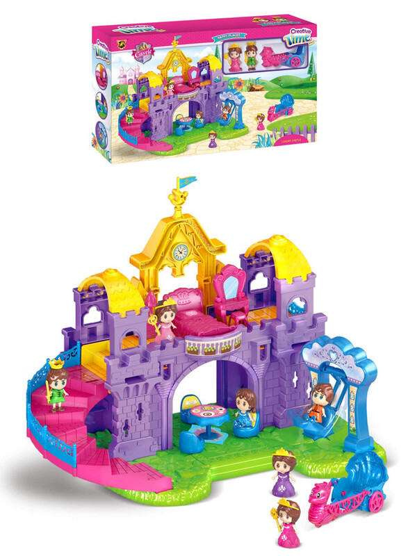 FITTO Princess Castle Dollhouse, 2 Storey Castle House with 4 Small Rooms, 2 Dolls, Furniture, and 1 Horse Carriage