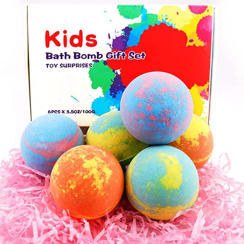 FITTO Surprise Fizzies Birthday Gift Set - Natural and Organic Bath Bombs with Surprise Toys Inside, Pack of 6
