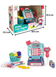 FITTO Supermarket Cash Register for Kids, With Shopping Basket, Toy Cash Money, and a Working Calculator, Blue