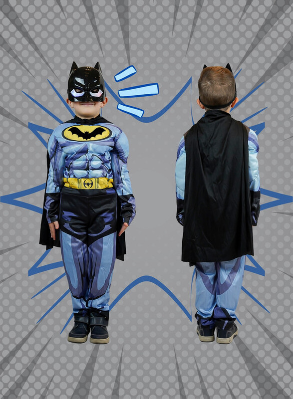 FITTO kids costume set for kids, Batman Gray Costume for kids with pants, Mask, and accessories, Large