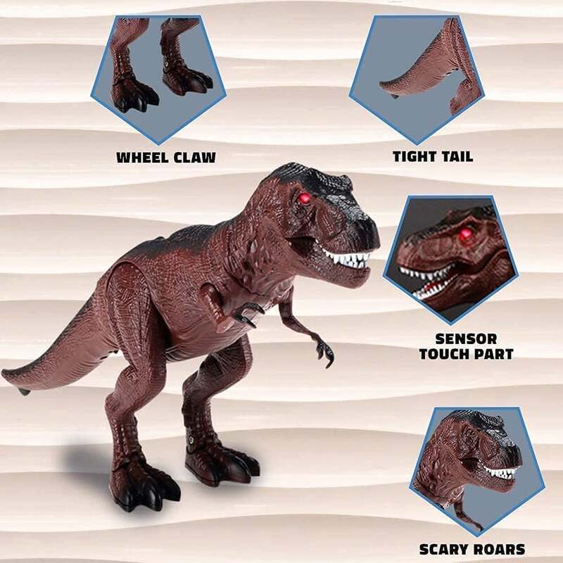 Fitto Remote Control Walking Dinosaur Toys Dinosaur Robot, With Glowing Eyes and Roaring Sound Realistic T-Rex Dinosaur Toy Figure for Kids Brown