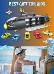 FITTO Shark Submarine Playset for Kids, Submarine Car Holder, Black and Yellow