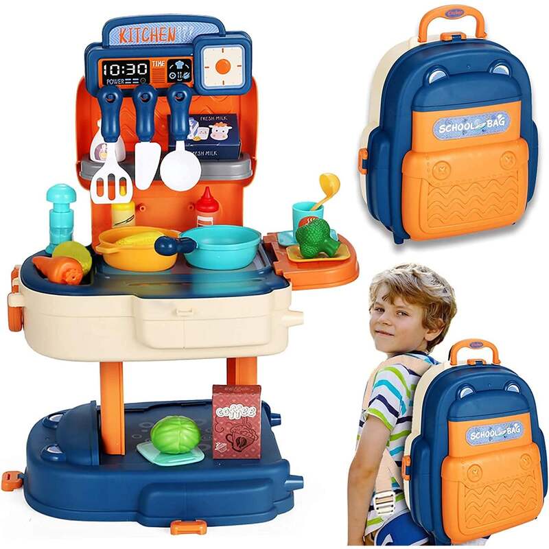 FITTO Kitchen toy kitchen playset for kids, portable Kids Play Kitchen with cooking utensils, pots, fruits and vegetables, Kitchen Sink Accessory, and Other Kitchen Cooking Set for Kids