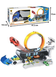 FITTO Convertible Roller Coaster Truck, Rollercoaster Race Toy Playset, With Mini Racing Cars and Helicopter, Blue