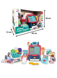 FITTO Supermarket Cash Register for Kids, With Shopping Basket, Toy Cash Money, Working Calculator, Microphone, and a Credit Card, Red