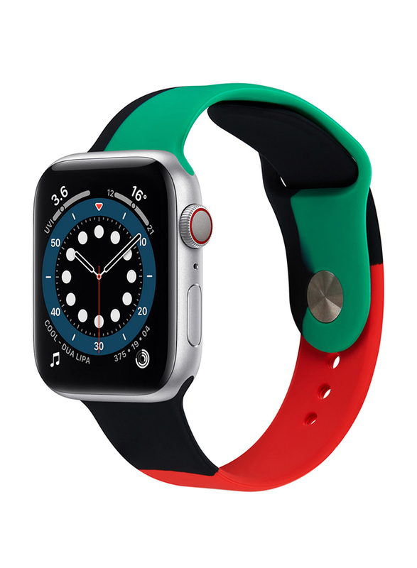 Kidwala Silicone Beautiful Contrast Colored Sports Watch Band for Apple Watch 42mm/44mm, Green/Black/Red