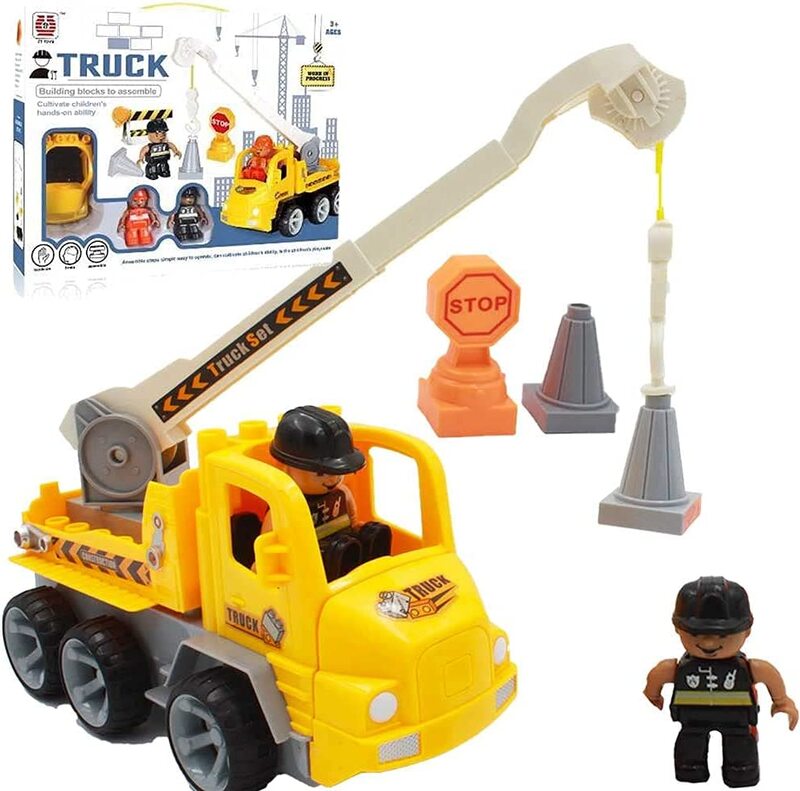 FITTO Building toys for boys building blocks construction crane with two construction workers and two cones STEM toys for 3 Year Old (18 pcs)