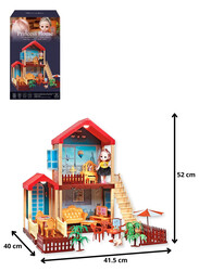 FITTO Dollhouse Playset, With 1 Doll, 1 Dog, and Furniture Toy Accessories, 3 Rooms, Red