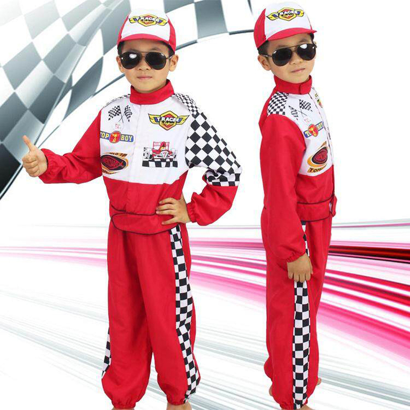 FITTO Kids Halloween Racer Cosplay Red Race Car Driver Uniform Costume Set