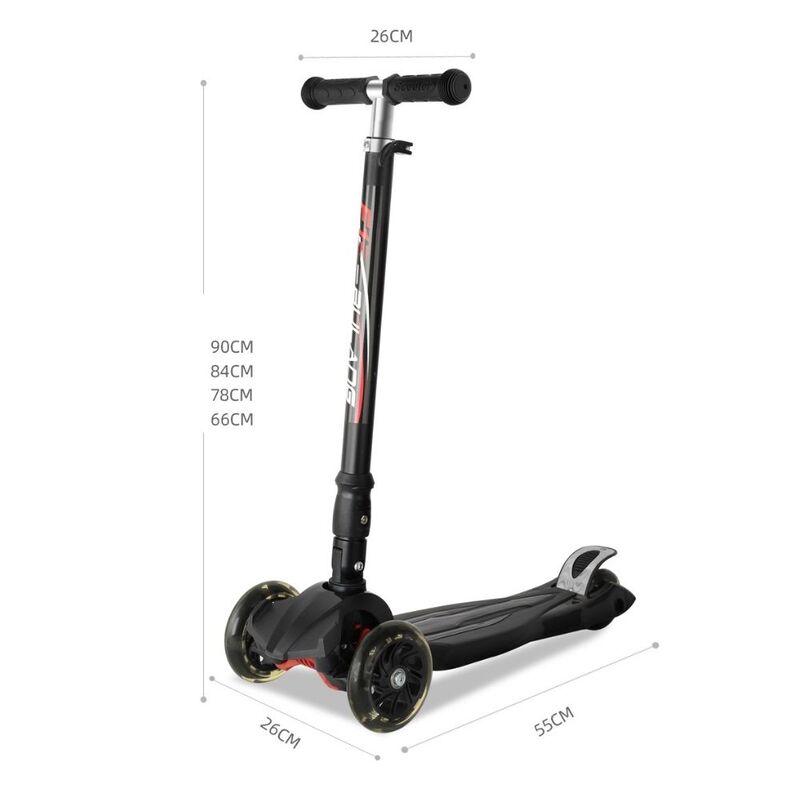 FITTO Toddler Scooter with Adjustable Handlebar and Light-Up Wheels, Black, 66CM-90CM