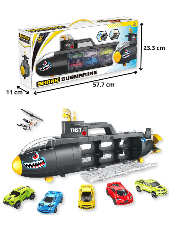 FITTO Shark Submarine Playset for Kids, Submarine Car Holder, Black and Yellow