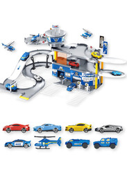 FITTO Construction Police Station With S-shaped Track, 3 in 1 Playset for Kids Boys Toys, 20pcs Accessories, Blue