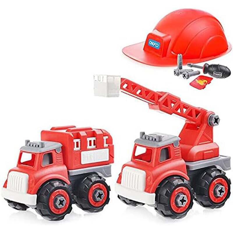 FITTO Take Apart Toys Fire Truck Set for Boys with Screwdriver, Equipment Truck, and Firefighter Helmet Complete Play Kit STEM toys for 3 Year Old