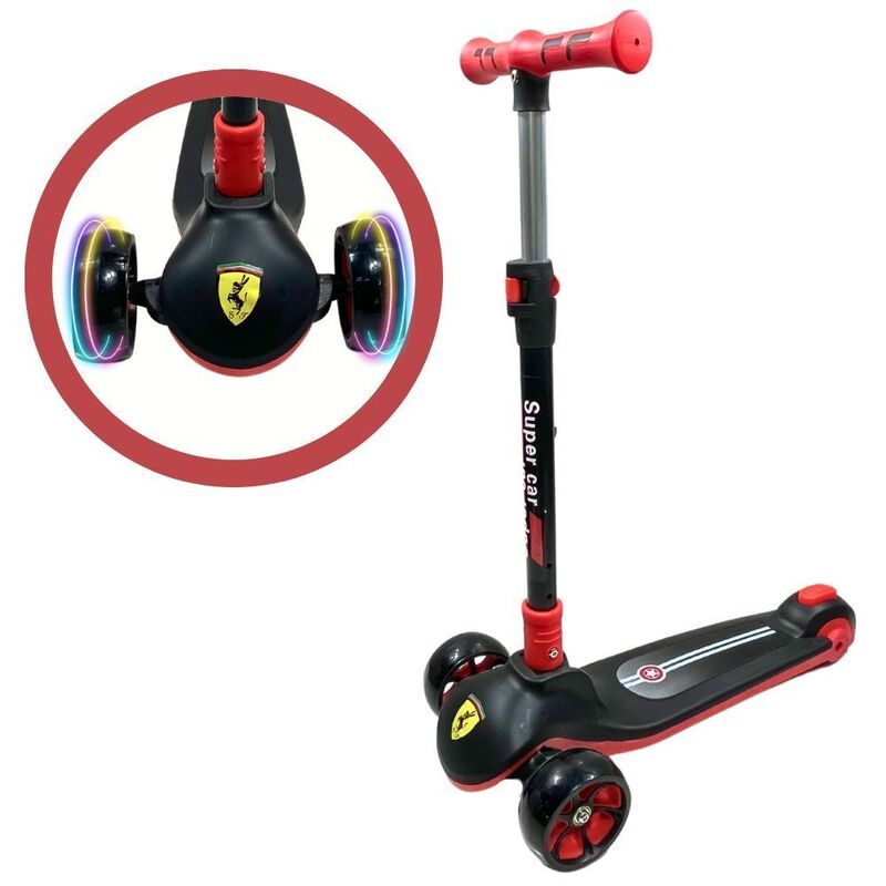 FITTO Twist Foldable 3 Wheel Scooter with Lights Fun and Exciting Outdoor Ride for Kids Aged 3 12, Black, 75CM