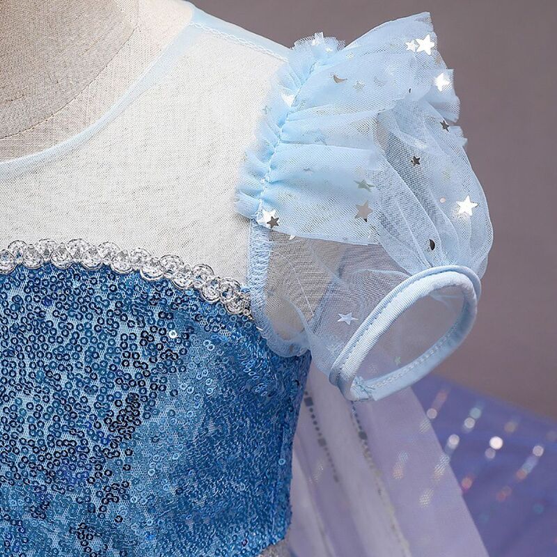 FITTO Frozen Inspired Girls Princess Dress with Glittering Snowflake Pattern and Tulle Skirt