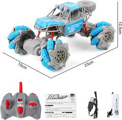 FITTO DIY Stunt RC Truck, 4WD 2.4GHz Remote Control Truck, DIY toy with off road tires 360 degree turns with LED Lights RC drift trucks for Boys Birthday (BLUE)