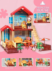 FITTO Dollhouse Playset, With 1 Doll, 1 Dog, and Furniture Toy Accessories, 3 Rooms, Red