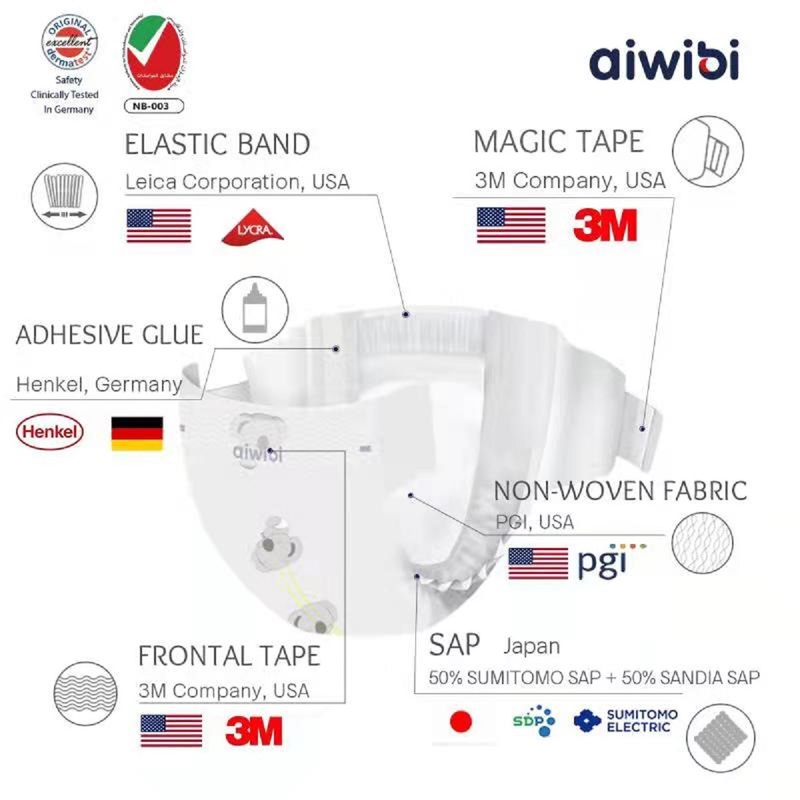 Aiwibi Premium Diaper Size 3, M 6-11kg,62pcs