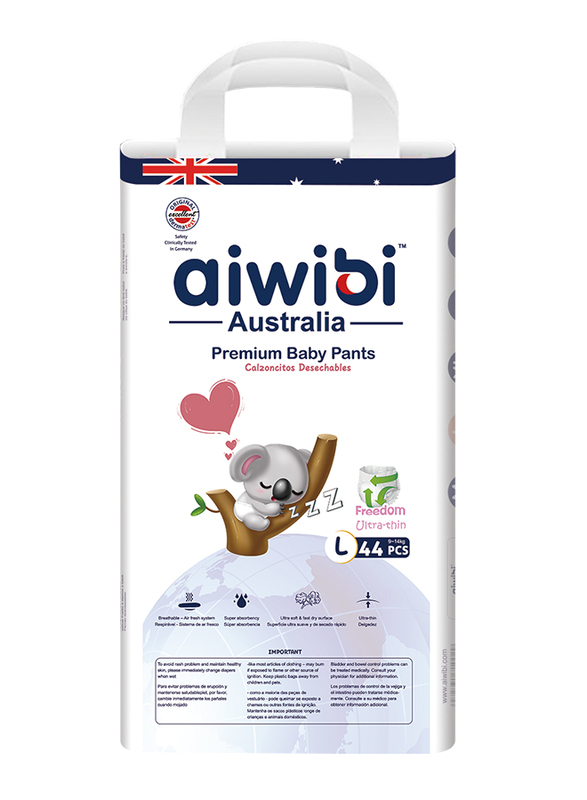 Aiwibi Lovely Thinker Ultra Thin Premium Baby Pants, Size L, 9-14 kg, 44 Count