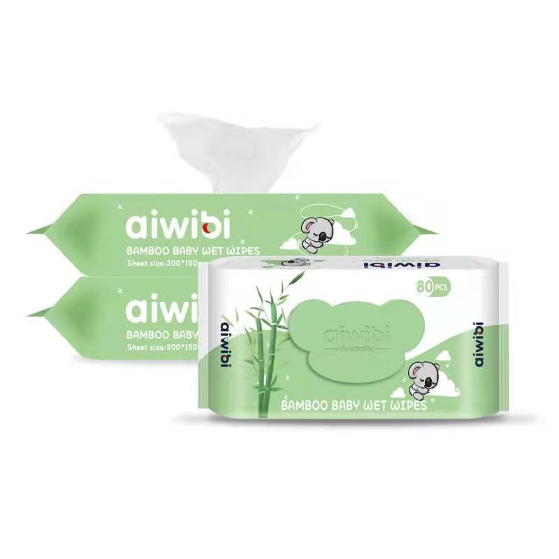 Aiwibi Bamboo Baby Wet Wipes - Pack of 3 x 80 Sheets - 240 Wipes