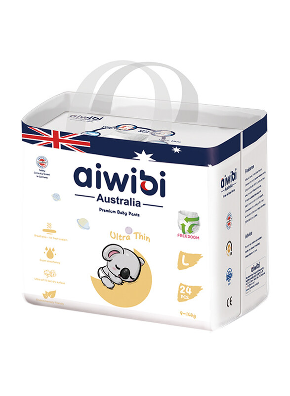 Aiwibi Lovely Thinker Ultra Thin Premium Baby Pants, Size L, 9-14 kg, 24 Count