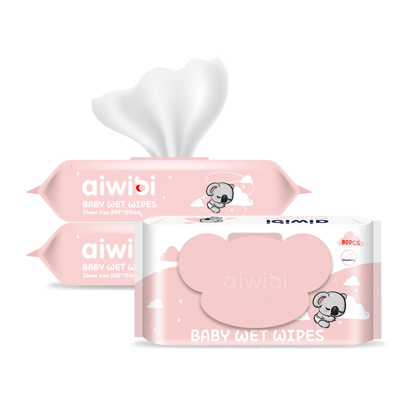 Aiwibi Baby Wet Wipes (Strawberry)-- Pack of 3 x 80Sheets -240 Wipes