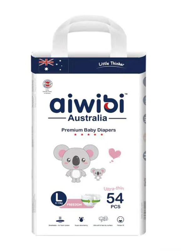 Aiwibi Little Thinker Ultra Thin Premium Baby Diapers, Size L, 8-13 kg, 54 Count