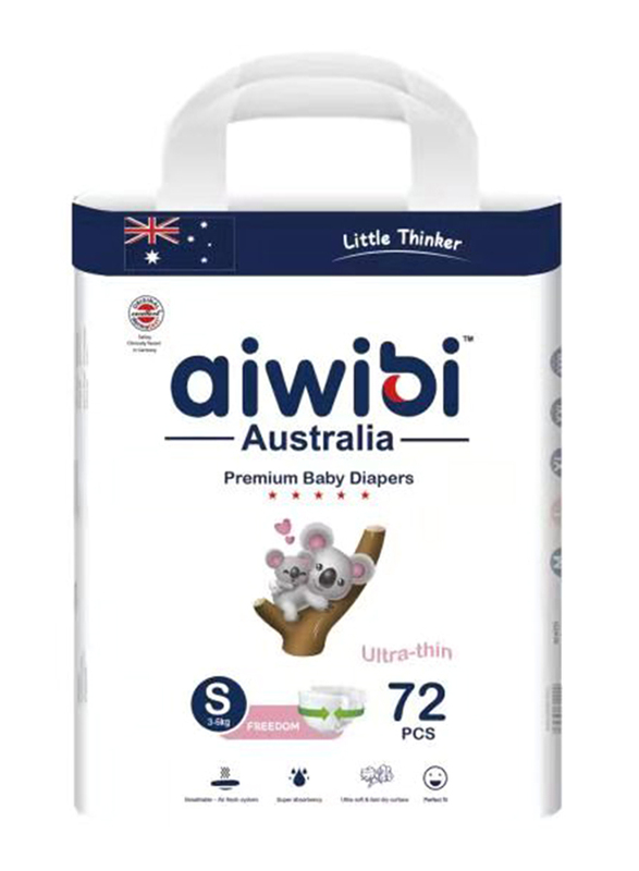 Aiwibi Little Thinker Ultra Thin Premium Baby Diapers, Size S, 3-6 kg, 72 Count