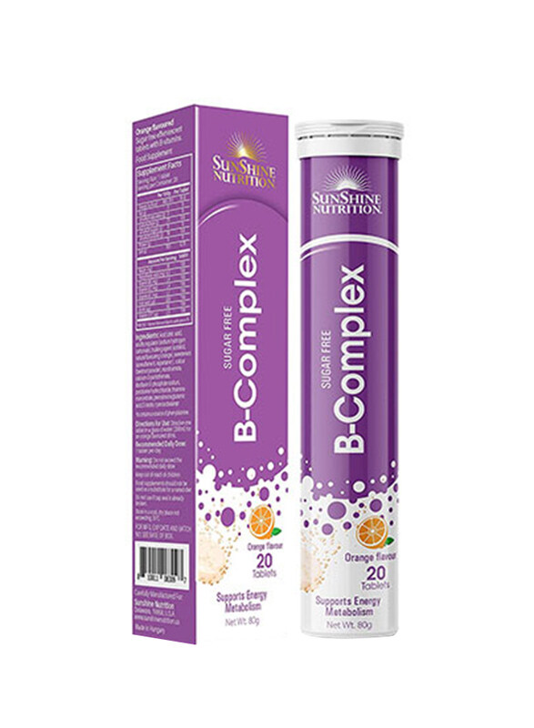 

Sunshine Nutrition B-Complex Orange Flavour Sugar Free Effervescent, 20 Tablets