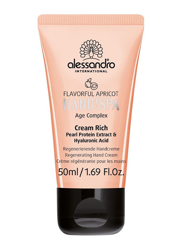 

Alessandro Hand! Spa Age Complex Flavorful Apricot Cream Rich Pearl Protein Extract & Hyaluronic Acid Regenerating Hand Cream, 50ml