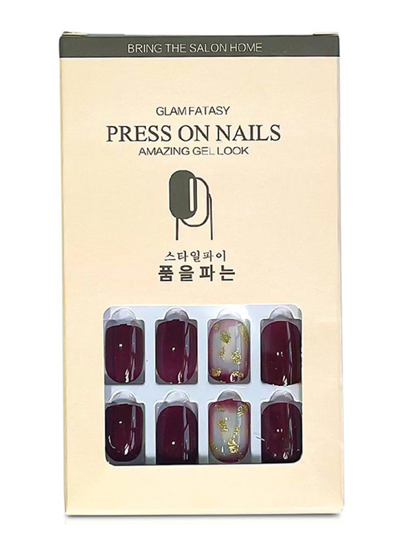 Glam Fatasy Press On Nails Amazing Gel Look Artificial Nails Set, F674 9, Red