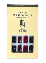 Glam Fatasy Press On Nails Amazing Gel Look Artificial Nails Set, F674 3, Red/Black