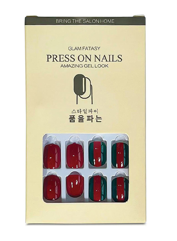 Glam Fatasy Press On Nails Amazing Gel Look Artificial Nails Set, F674 1, Red