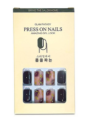 Glam Fatasy Press On Nails Amazing Gel Look Artificial Nails Set, F674 6, Black/Beige